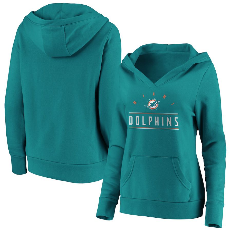 Women Miami Dolphins Fanatics Branded Aqua Iconic League Leader V-Neck Pullover Hoodie